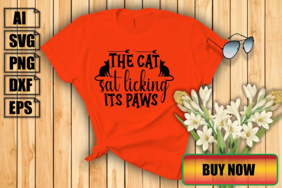 A Charming Embroidery: The Cat Sat Licking Its Paws