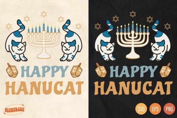 Happy Hanucat Retro Cat Hanukkag SVG Graphics