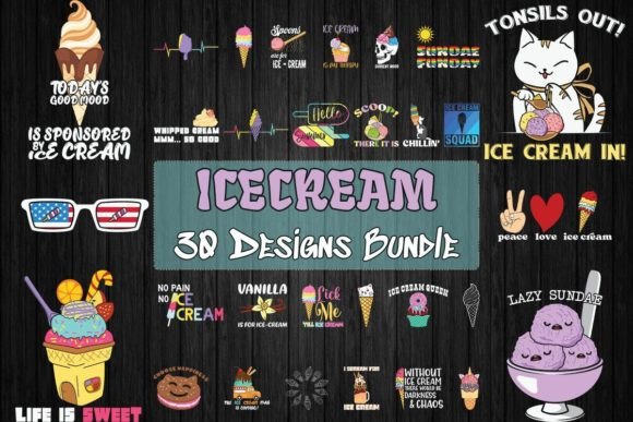 Ice Cream Bundle SVG 30 Designs for T-Shirt Graphics